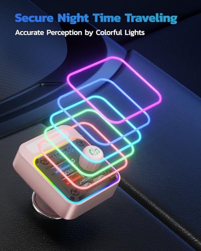 Nulaxy 54W Bluetooth 5.3 Car Adapter, FM Transmitter 4-Port Fast Charging - color: Pink