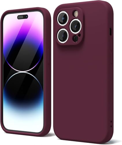oakxco for iPhone 14 Pro Phone Case Liquid Silicone, Cute Thin Slim Soft Rubber TPU Plain Smooth Gel Cover for Women Girl, Matte Solid Protective & Shockproof, Burgundy Plum Wine - color: Burgundy, size: 14 Pro