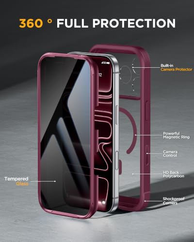 Miracase for iPhone 17 Pro Privacy Series Case, Magsafe, Cherry - color: Cherry, size: iPhone 17 Pro