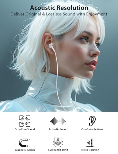 Jiunai USB C Wired Earbuds Right Angle Headphones with Mic Magnetic Silver - color: Silver