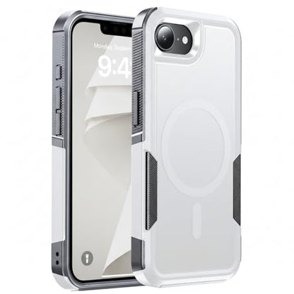 Magnetic for iPhone 17e Case Rugged Dual-Layer Shockproof White | Military-Grade Heavy Duty Protection, Fit for Magsafe, Matte Finish Scratch Resistant Anti-Fingerprint Anti-Slip Phone Cover - color: White