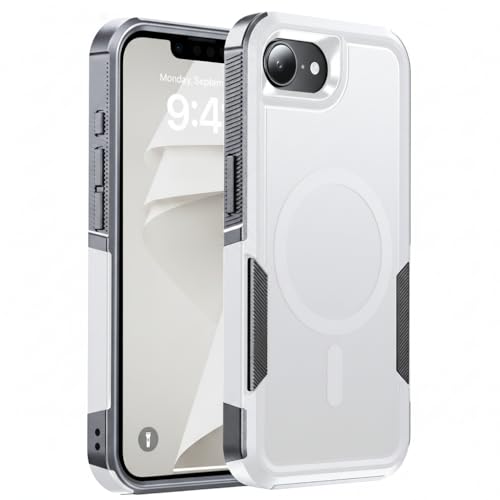 Magnetic for iPhone 17e Case Rugged Dual-Layer Shockproof White | Military-Grade Heavy Duty Protection, Fit for Magsafe, Matte Finish Scratch Resistant Anti-Fingerprint Anti-Slip Phone Cover - color: White