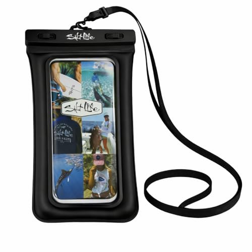 Salt Life Floating Waterproof Phone Case– IPX8 100% Waterproof Phone Case that Floats in Water, Universal Phone Dry Bag with Touchscreen Clear Window, Secure Seal Closure & Lanyard (Black) - color: Black