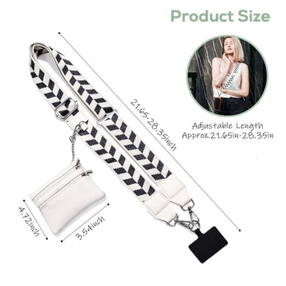 Clip and Go Phone Strap with Wallet Crossbody, Phone Chain Cross Body with Detachable Zippered Pouch, Lanyard with Purse, Adjustable Mobile Strap (Black+White+Green+Leopard) - color: Black+white+green+leopard