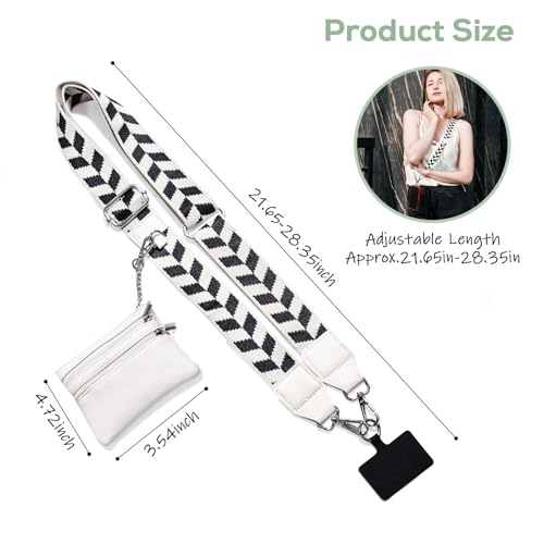 Clip and Go Phone Strap with Wallet Crossbody, Phone Chain Cross Body with Detachable Zippered Pouch, Phone Lanyard with Purse, Adjustable Mobile Strap (White) - color: White