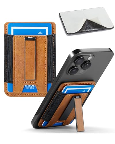 Phone Card Holder Wallet with Stand, Hold 6 Card for iPhone Andriod - color: LiBrown