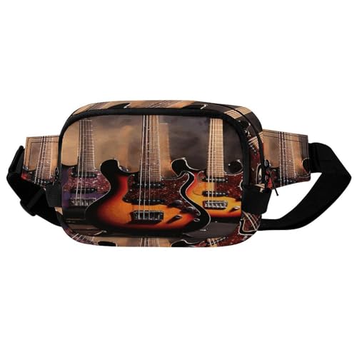 Cool Electric Guitar Fanny Packs for Women Men Double Layer Fashion Waist Pack Adjustable Belt Bag with Pockets Small Crossbody Bags for Running Hiking Workout Travel Daily Use