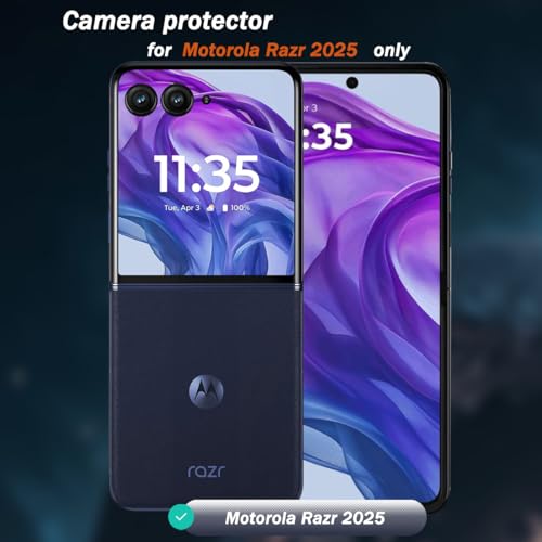 1 Pack Camera Lens Frame for Motorola Razr 2025, 9H Glass Screen Protector Anti-Scratch, Tempered Glass Metal Individual Camera Cover Accessories for Motorola Razr 2025,Black