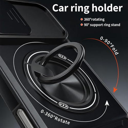 Dssairo for iPhone 16 case with 360°Rotation Magnetic Ring Compatible with MagSafe Slide Camera Cover Foldable Stand Military-Grade Shockproof Protective case (Black, iPhone 16) - color: Black, size: iPhone 16