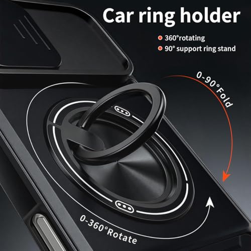 Dssairo for iPhone 17 case with 360°Rotation Magnetic Ring Compatible with MagSafe Slide Camera Cover Foldable Stand Military-Grade Shockproof Protective case (Black, iPhone 17) - color: Black, size: iPhone 17