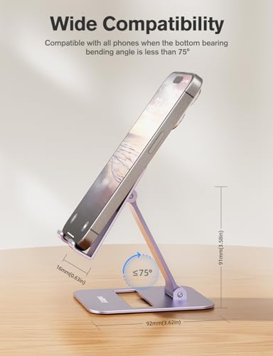 Nulaxy 2 Pack Aluminum Dual Folding Cell Phone Stand for Desk Purple&Purple - color: Purple