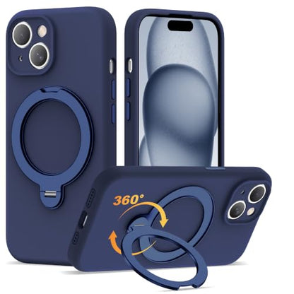 Case for iPhone 15 with 360°Spin Stand,6.1" Dark Blue | Magnetic 360°Spin Stand,Compatible with Mag-Safe,Soft Silicone 15 Case - color: Dark Blue, size: Iphone 15