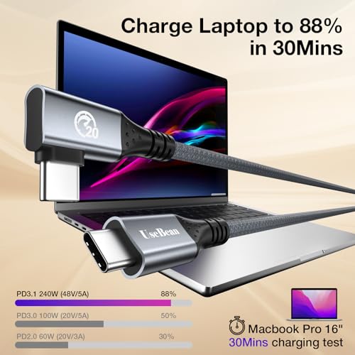 Right Angle USB C Cable 1ft, 12 inch 240W Short USBC to USBC 3.2 Cable - color: Grey, size: 1ft