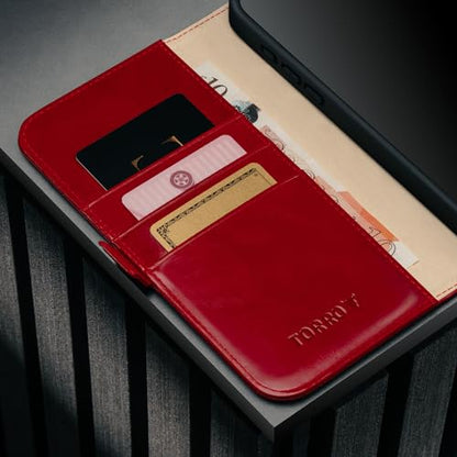 TORRO Leather Case Compatible with iPhone 17 6.3" 2025 - Premium Leather Wallet Flip Case with Kickstand and Card Slots (Compatible with Official MagSafe Chargers) - Red - color: Red, size: iPhone 17