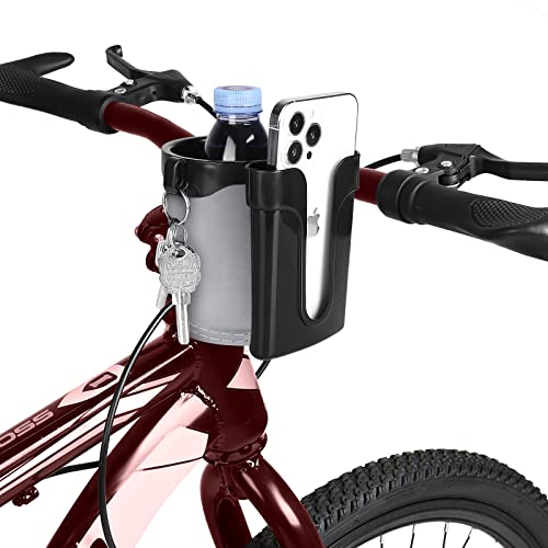 Accmor 3-in-1 Bike Cup Holder with Cell Phone Keys Holder, Bike Water Bottle Holders, Universal Bar Drink Cup Can Holder for Bicycles, Motorcycles, Scooters, Black Grey - color: Black Grey