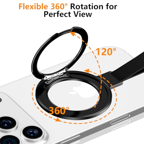 360 Rotation Adjustable Kickstand with Silicone Strap,Dual-Side Magnetic Ring Holder,for MagSafe Magnet, for iPhone 17/16/15/14/13/12 Air/Pro/Pro Max, Pixel 10,Galaxy S25 S24, Black-02 - color: Black-02