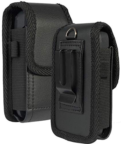 Nakedcellphone Case for Kyocera Flip Phone - Black Vegan Leather Pouch | Magnetic Closure, Strong Metal Clip, Secure Belt Slot Harness, Fits DuraXV Extreme E4810, DuraXV LTE E4610, DuraXE Epic E4830