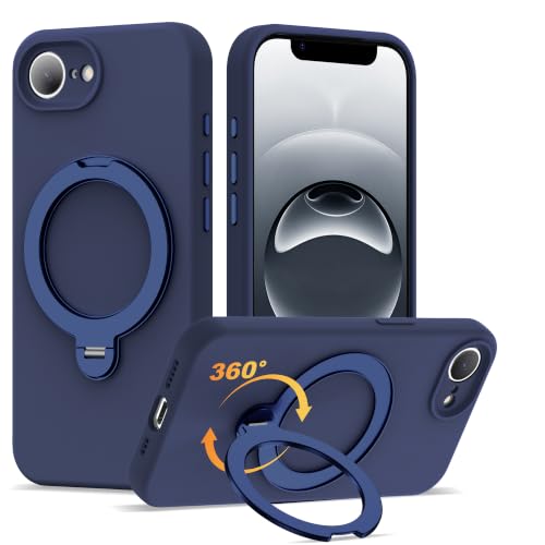 Case for iPhone 16E with 360°Spin Stand,6.1" Dark Blue | Magnetic 360°Spin Stand,Compatible with Mag-Safe,Soft Silicone 16E Case - color: Dark Blue, size: Iphone 16E