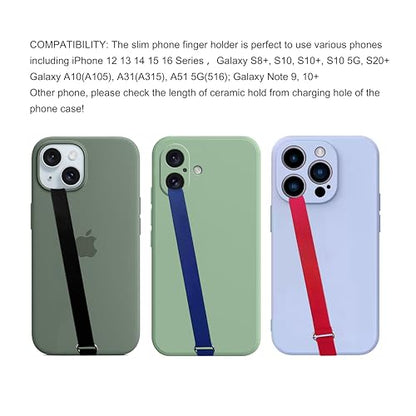 Bilymate Reusable Silicone Phone Grip Strap (3 Pack)-Wireless Charging Compatible, Detachable Loop Holder for iPhone & Android Cases - Black+Blue+Red