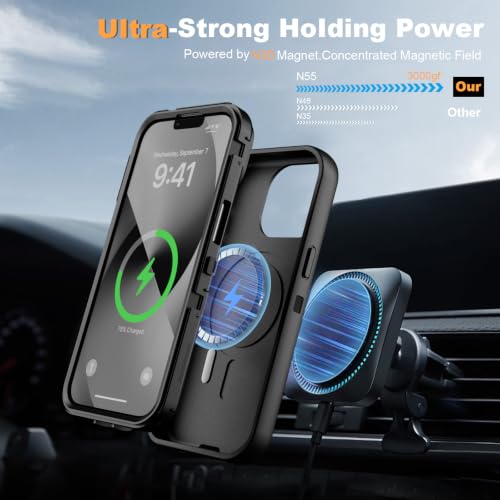 Follaroma for iPhone 13 Case with Stand & Built-in Camera Cover, MagSafe Compatible, Heavy-Duty Shockproof Protection, Magnetic & Rugged Phone Cover for iPhone 13 6.1'', Black - color: Black