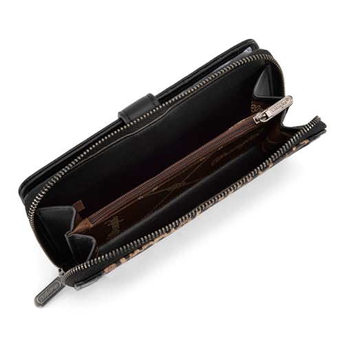 X Wrangler Women's Wallets Bifold Wristlet Wallets for Women Large Capacity Credit Card Wallet with ID Window - color: Leopard Black