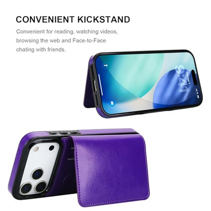 KIHUWEY Compatible with iPhone 17 Pro Max Wallet Case Credit Card Holder, Premium Leather Kickstand Flip Hidden Magnetic Clasp Durable Shockproof Protective Cover for 6.9 inch (Purple) - color: Purple