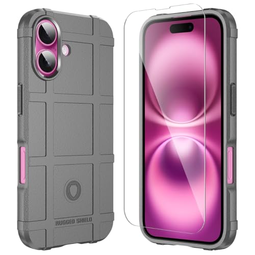 Rugged Shield 8ft Drop Proof TPU Thick Armor Tactical Protective Case Compatible with iPhone 16 (6.1 inches) - City Grey - color: City Grey, size: iPhone 16