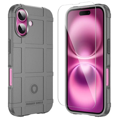 Rugged Shield 8ft Drop Proof TPU Thick Armor Tactical Protective Case Compatible with iPhone 16 (6.1 inches) - City Grey - color: City Grey, size: iPhone 16