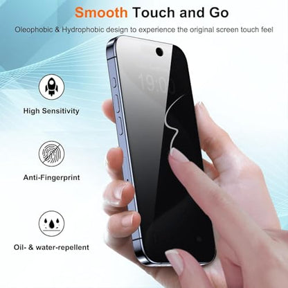 2 Pack Privacy Screen Protector Tempered Glass Curved Compatible with iPhone 16, Anti-Spy Anti-Peep 3D Edge Case Friendly