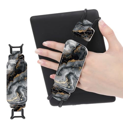 Secure Hand Strap for 6-7.5" Kindle and Tablets, Versatile Lightweight Faux Leather E-Book Grip Holder, Heavy-Duty E-Book Accessories for Reading Lover Gift (Black Marble) - color: Black Marble
