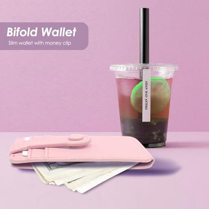 M-Plateau Phone Wallet Stick On, Sticky Credit Card Holder for Cell Phone with Elastic Magnetic Closure, Slim Phone Card Holder with Sticker for Most Smart Phone (Pink) - color: Pink