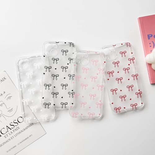 NITITOP Compatible with iPhone 13 Case Clear Cute Bow Ribbon Love Heart Pattern for Women Girls Bowknot Full Camera Lens Soft TPU Slim Shockproof Protective Cover - White - color: White, size: iPhone 13