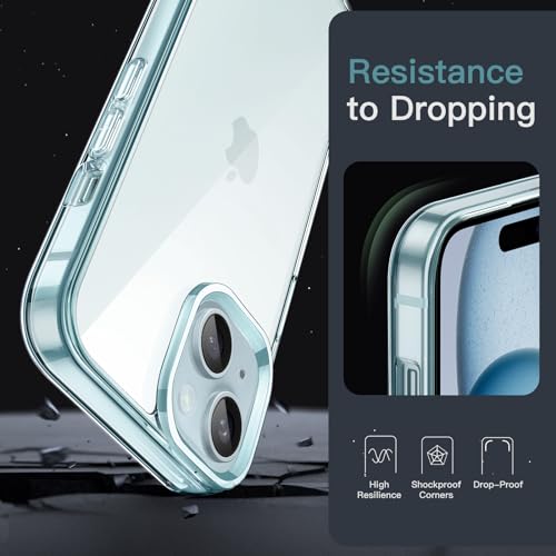 JETech Case for iPhone 15, Anti-Yellowing, Blue | Shockproof Protection, Scratch Resistant Hard PC Back, Durable Transparent TPU Bumper - color: Blue, size: iPhone 15