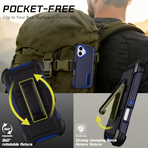 Defender Case for iPhone 17 Case with Belt Clip Holster Navy Blue | Heavy Duty Rugged Protective Phone Case, Dual Layer Shockproof Cover - color: Navy Blue