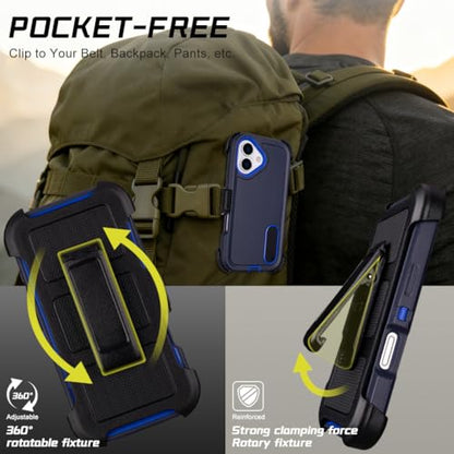 Defender Case for iPhone 17 Case with Belt Clip Holster Navy Blue | Heavy Duty Rugged Protective Phone Case, Dual Layer Shockproof Cover - color: Navy Blue
