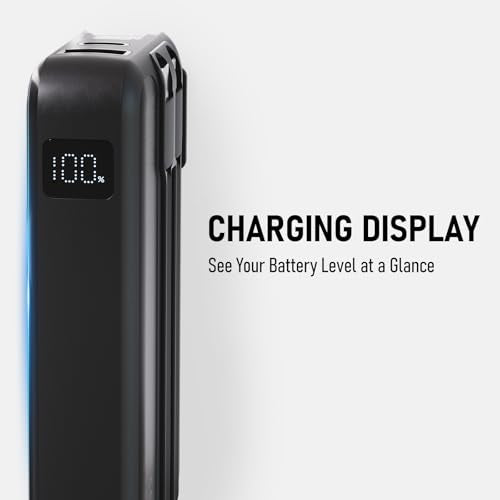 Portable Charger with Built-in Wall Plug and Cables, 22.5W Fast Charging Power Bank, USB-C and Lightning Cables, 4-Device Travel Battery Pack for iPhone, Samsung and iPad - color: Black