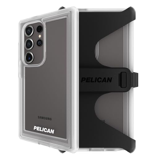 Pelican Voyager - Samsung Galaxy S24 Ultra Case [6.8”] [18ft MIL-STD Drop Protection] [Wireless Charging] Rugged Phone Case for Samsung Galaxy S24 Ultra w/Belt Clip Holster Stand - Anti Yellow - Clear - color: Clear
