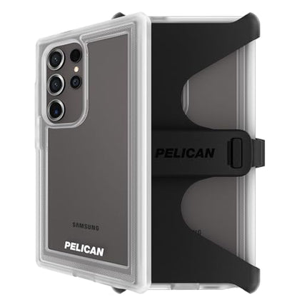Pelican Voyager - Samsung Galaxy S24 Ultra Case [6.8”] [18ft MIL-STD Drop Protection] [Wireless Charging] Rugged Phone Case for Samsung Galaxy S24 Ultra w/Belt Clip Holster Stand - Anti Yellow - Clear - color: Clear