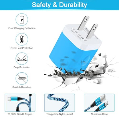 USB Wall Charger Block Fast Charging Brick for Samsung Galaxy S26 S25 S24FE - color: Blue+Purple+Rose
