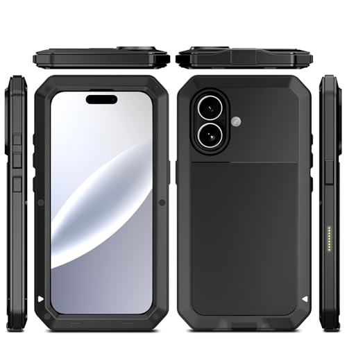 Compatiable with iPhone 17 Case,360 Full Body Protective Cover Heavy Duty Shockproof [Tough Armour] Aluminum Alloy Metal Case with Silicone Built-in Screen Protector - Black - color: Black