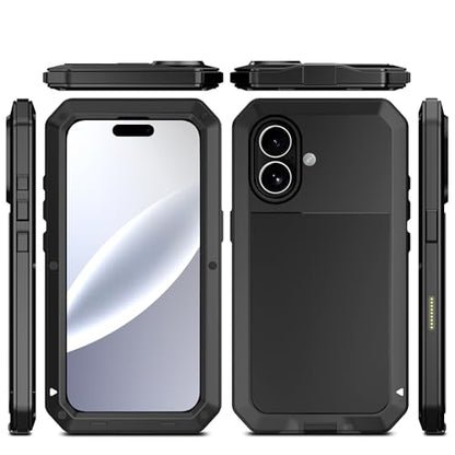 Compatiable with iPhone 17 Case,360 Full Body Protective Cover Heavy Duty Shockproof [Tough Armour] Aluminum Alloy Metal Case with Silicone Built-in Screen Protector - Black - color: Black