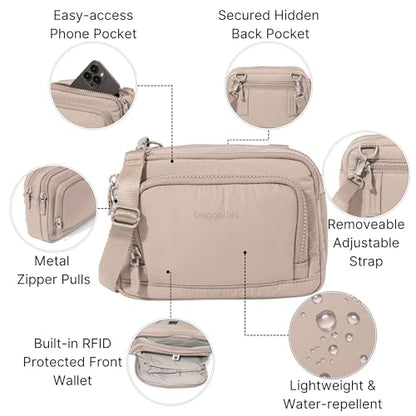 Baggallini Triple Zip with Front Wallet/Trifecta RFID Wallet Crossbody - color: Moonrock Puff