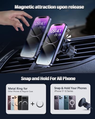 2 Magnetic Car Mounts for iPhone 18-12 with 2 MagSafe Stickers - color: Black4