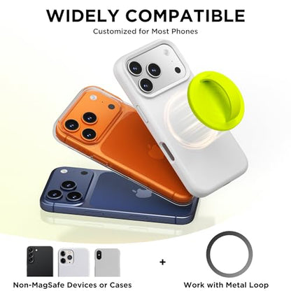 Magnetic Phone Grip Ring, Compatible with MagSafe, Upgraded Liquid Silicone for Secure Comfort, Rotating Finger Loop Ring Grip Holder for iPhone 17/16/15/14/13/12 Pro Max Plus, Neon Yellow - color: Neon Yellow