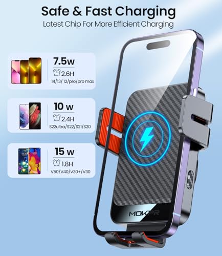 Wireless Car Charger 15W Fast Charging Dash Windshield Vent Car Mount - color: Red Clamp