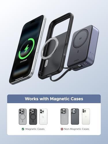 UGREEN 20000mAh Qi2 15W Power Bank, Built-in Cable PD 30W for iPhone 18 Pro