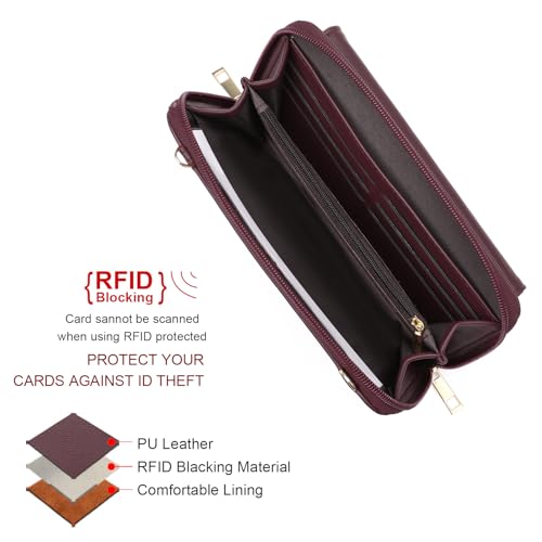 GOIACII Phone Purse Crossbody Bags for Women Small Travel Wallet Touch Screen RFID Blocking - color: C01 Wined-red