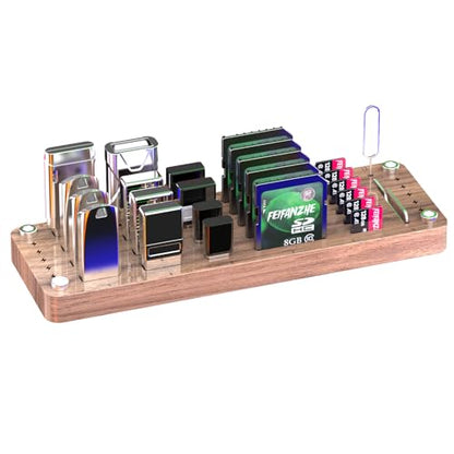 25 Slot Wooden Memory Card Case Box and USB Drive Stand - SD Card Holder, Micro SD Case, Mobile Card Taking Needle - FSNH01M - color: pure walnut wood
