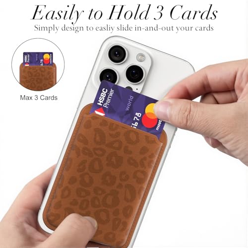 Svanove Leopard Magnetic Phone Wallet Compatible with Magsafe Wallet for Women, Cheetah Print ID Credit Card Holder Wallets for iPhone 17/16/15/14/13/12 Series, Cute Slim Leather Wallets, Brown - color: Brown