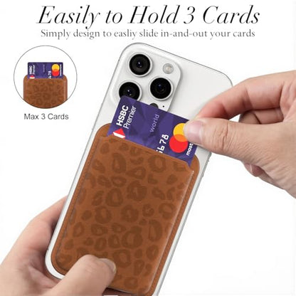 Svanove Leopard Magnetic Phone Wallet Compatible with Magsafe Wallet for Women, Cheetah Print ID Credit Card Holder Wallets for iPhone 17/16/15/14/13/12 Series, Cute Slim Leather Wallets, Brown - color: Brown